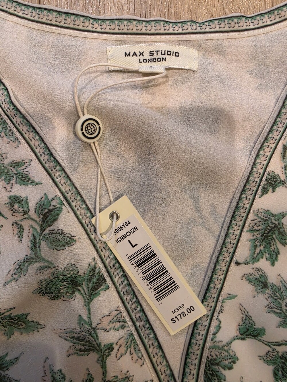 Max Studio London Floral Wrap Dress Size L Green Ivory NWT $178 - Picture 3 of 6